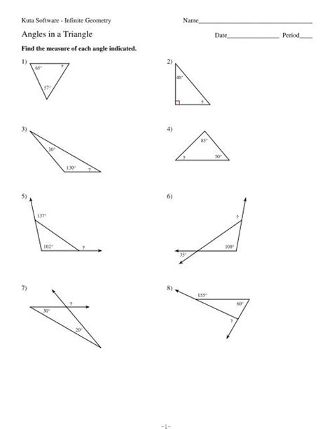 Kuta Software Infinite Geometry Angles In A Triangle Worksheet