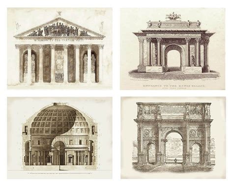 4 Set Classic Architecture Art Prints European Architectural Art Home