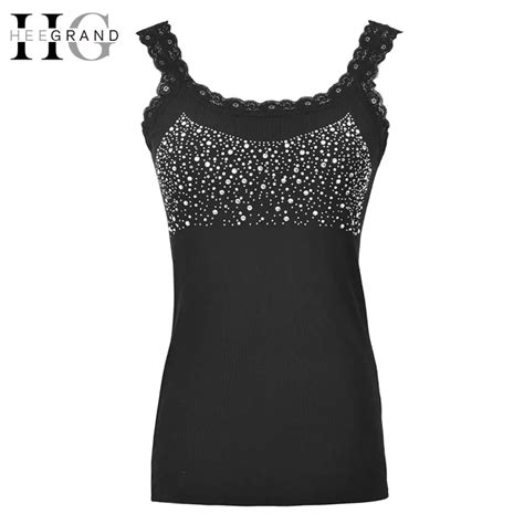 Hee Grand Summer Women Casual Tank Top Basic Bling Rhinestone Lace