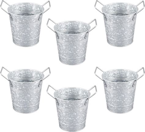 Galvanized Metal Flower Planters With Handles Rustic Decorative Metal Buckets Vintage Country