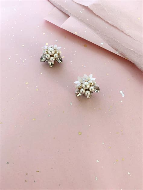 Pearl Stud Earrings Pearl Cluster Earrings Crystal | Etsy Canada | Stud ...