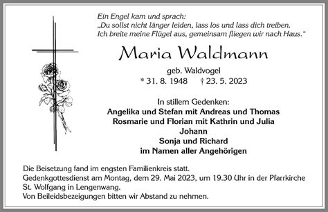 Traueranzeigen von Maria Waldmann Allgäuer Zeitung