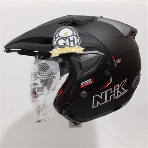 Jual Helm Half Face Nhk Predator Crypton Solid Black Doff Double Visor