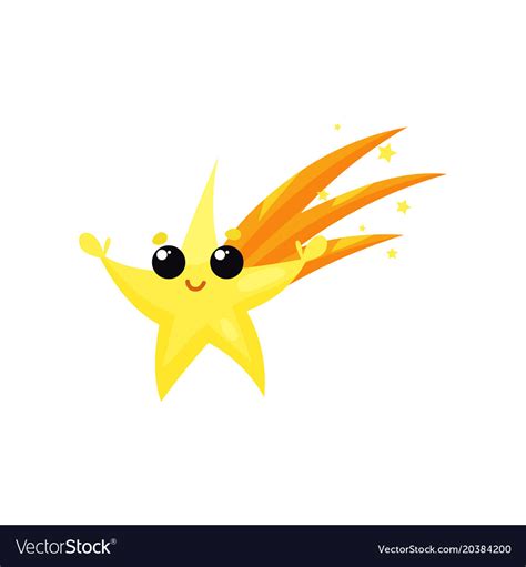 Yellow Falling Star With Cute Face And Little Vector Image