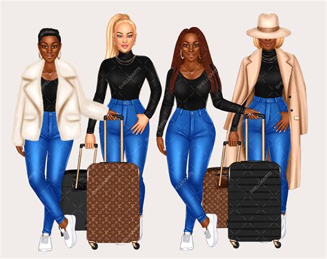 Travel Girl Clipart Black Woman Clipart Fashion Clipart - Etsy