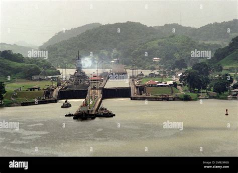 A View Of The Battleship Uss Iowa Bb 61 Passing Through The Pedro Miguel Locks Base Panama