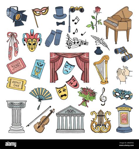 Colored symbols of theatre. Ballet and opera vector icons set isolate ...