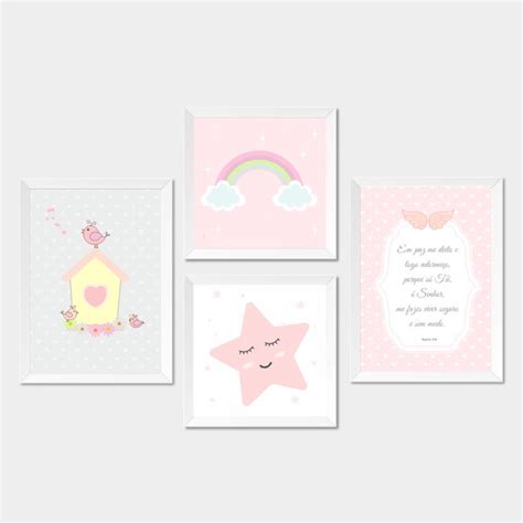 Quadros Decorativos Infantil Quarto Menina Arco Íris Estrela