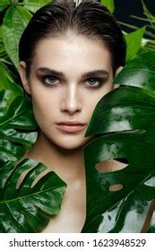 Pretty Woman Naked Shoulders Cosmetics Green Stock Photo