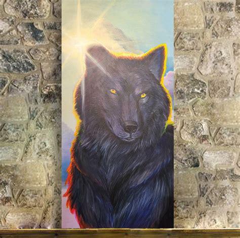 Original Wildlife Painting Black Wolf Sunrise for Sale by Artist Rustic ...