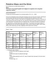 Understanding Relative Mass Mole And Counting Atoms Course Hero