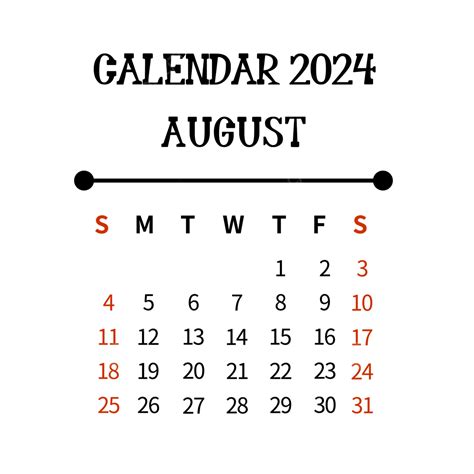 2024年8月日曆簡約黑色 2024年 8月 月曆向量圖案素材免費下載PNGEPS和AI素材下載 Pngtree