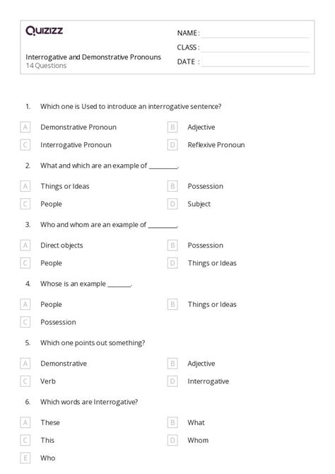 Demonstrative Pronouns Worksheets For Th Grade On Quizizz Free