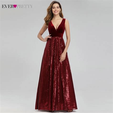 Бордовые вечерние платья для женщин Ever Pretty A-Line v-образным ...