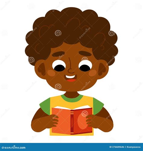 Cartoon Vector Illustration Cute Cartoon African American Boy Reading