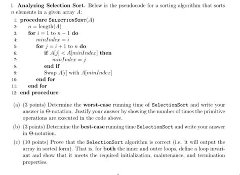 Solved Analyzing Selection Sort Below Is The Pseudocode Chegg