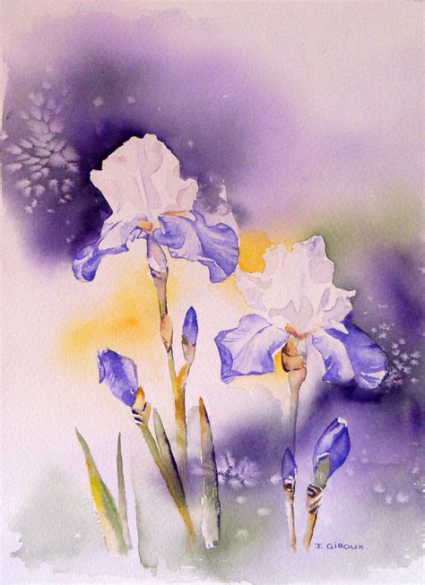 Aquarelles De Fleurs Iris Painting Floral Watercolor Watercolor