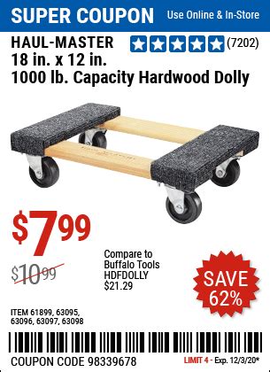 HAUL-MASTER 18 In. X 12 In. 1000 Lb. Capacity Hardwood Dolly for $7.99 ...