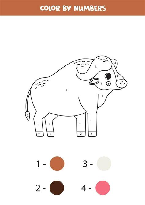 Color cartoon buffalo by numbers. Worksheet for kids. 26141760 Vector ...