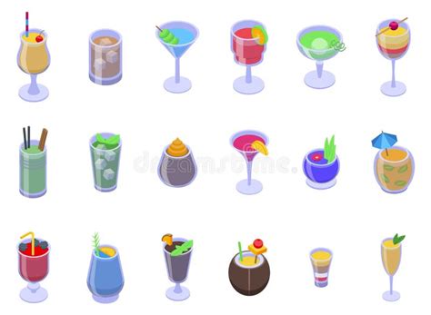 Alcoholic Cocktail Icons Set Isometric Vector Food Drink Stock Vector