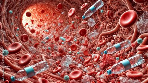 detailed visualization  microplastics  red blood cells