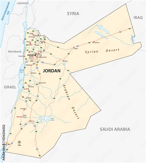 Kingdom of Jordan road vector map Stock Vector | Adobe Stock