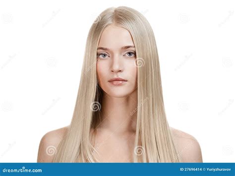 Belle Fille Blonde Long Cheveu Sain Photo Stock Image Du Beauté