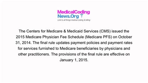 CMS Releases The 2015 Medicare Physician Fee Schedule YouTube