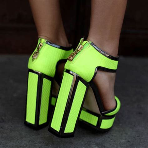 Shoes Green Heels Highheels Fluro Limegreen Blackoutline Zipper