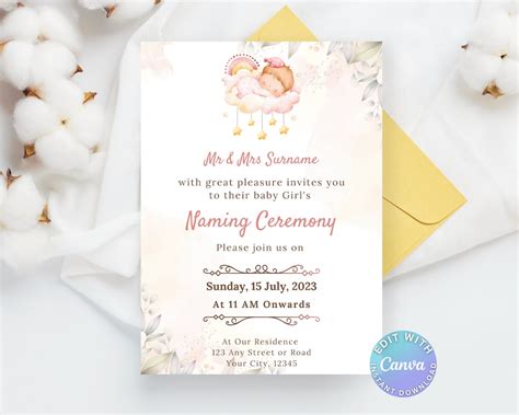 Editable Naming Invitation For A Baby Girl Naming Ceremony Invite