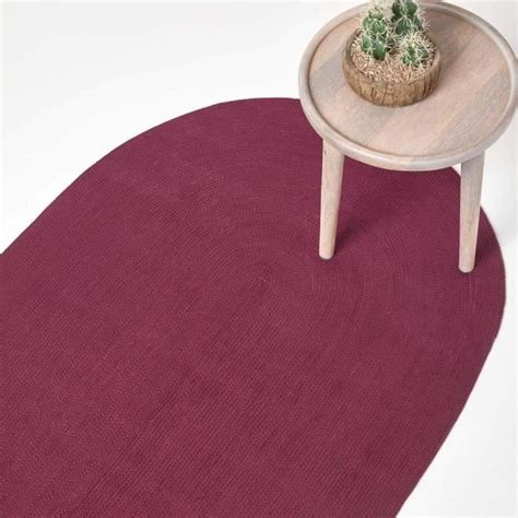 Tapis Ovale Artisanal Tissé À Plat En Coton Prune Pour La Chambre Ou Le