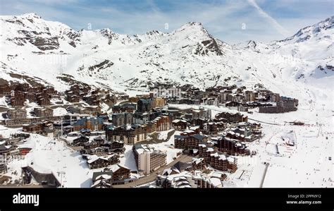 Aerial View Of The Snowy Val Thorens Ski Resort In The French Alps In