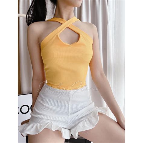 Emily Criss Cross Halter Neck Sexy Crop Top New Trend Shopee Philippines