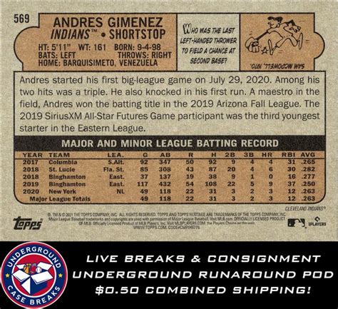 2021 Topps Heritage Andres Gimenez Rookie Cleveland Indians 569 EBay