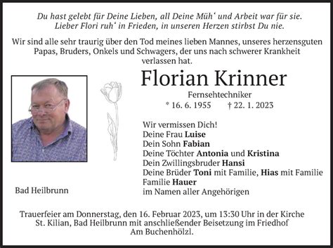 Traueranzeigen Von Florian Krinner Trauer Merkur De