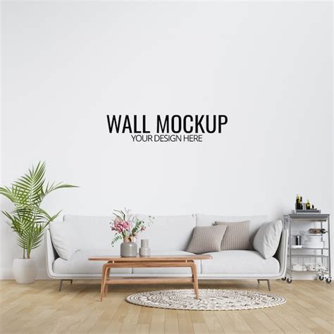 Premium PSD Modern Interior Living Room Wall Mockup With Furniture