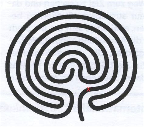 A Black And White Maze With A Red Dot In The Center On Top Of It