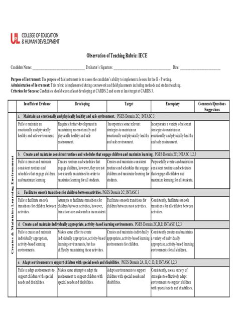 Fillable Online Cehd Observation Of Teaching Rubric Interdisciplinary