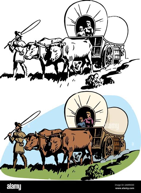 American Settlers Covered Wagon Stock Vector Images Alamy