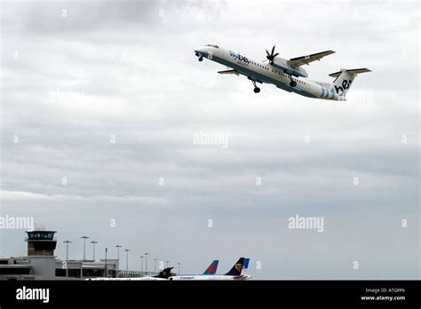 Flybe Turbo Prop Plane Taking Off From Leeds Bradford Airport Stock