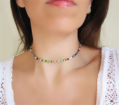 Beaded Necklace Seed Bead Necklace Beaded Choker Necklace Etsy