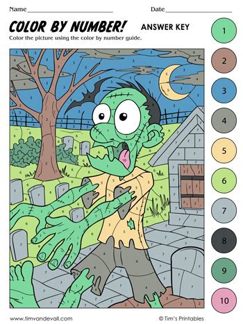 Halloween Color by Number - The Zombie - Tim's Printables