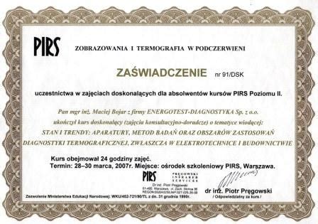 Certyfikat W Dziedzinie Termografii Energotest Diagnostyka Sp Z O O