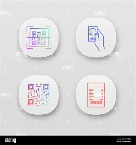 Barcodes App Icons Set UI UX User Interface QR Code Scanning Paper