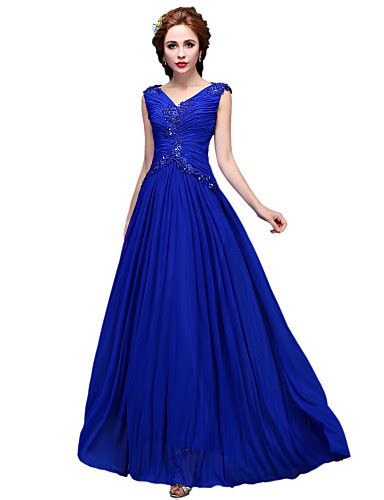 A Line V Neck Floor Length Stretch Satin Formal Evening Dress With