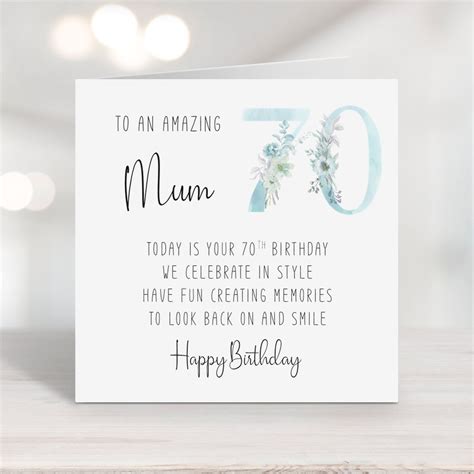 Mum 70th Birthday Card With Verse Poem Seventieth Birthday Etsy Uk