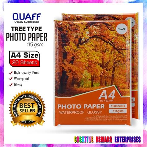 A4 Size 115gsm QUAFF Glossy Tree Type Photopaper Inkjet Glossy Photo