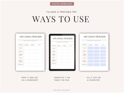 Printable Life Goals Tracker, Goal Setting Worksheet, New Year Resolutions PDF, Growth Mindset ...