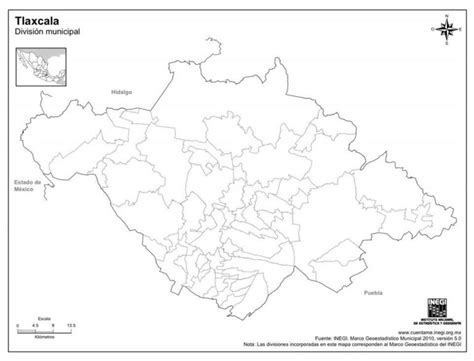 Mapa de Tlaxcala para colorear y con municipios México Desconocido