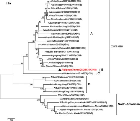 Phylogenetic Tree Of The Ha Na Pb2 Pb1 Pa Np M And Ns Genes Of